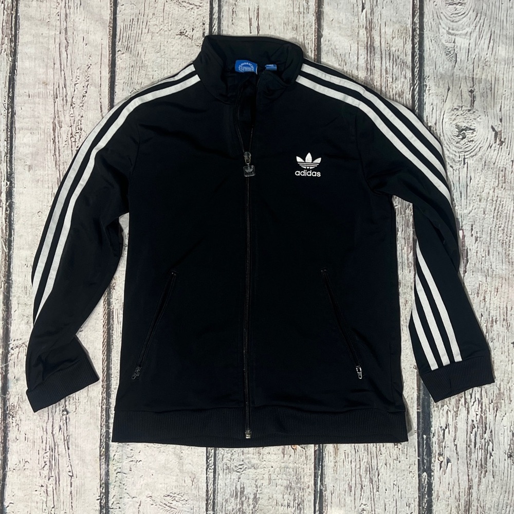 Adidas Trefoil Black Zip Up Soccer Track & Field Fashion Boys Kids Youth Jacket